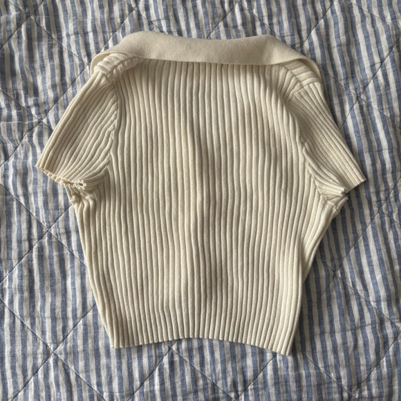 Cream Ribbed Cropped Polo - Picture 2 of 6